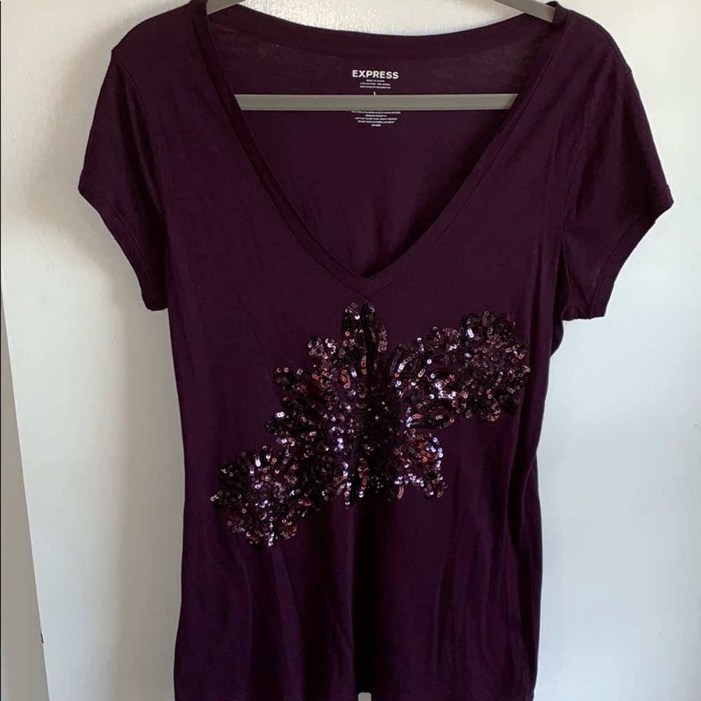 Express V-Neck Sequins Top